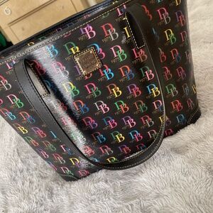 Dooney & Bourke Black Tote with Multicolor Logo